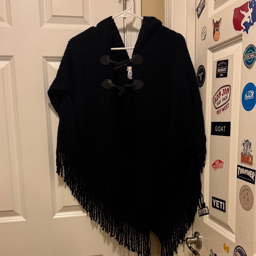 Collection B Black Textured Poncho with Toggle Accents